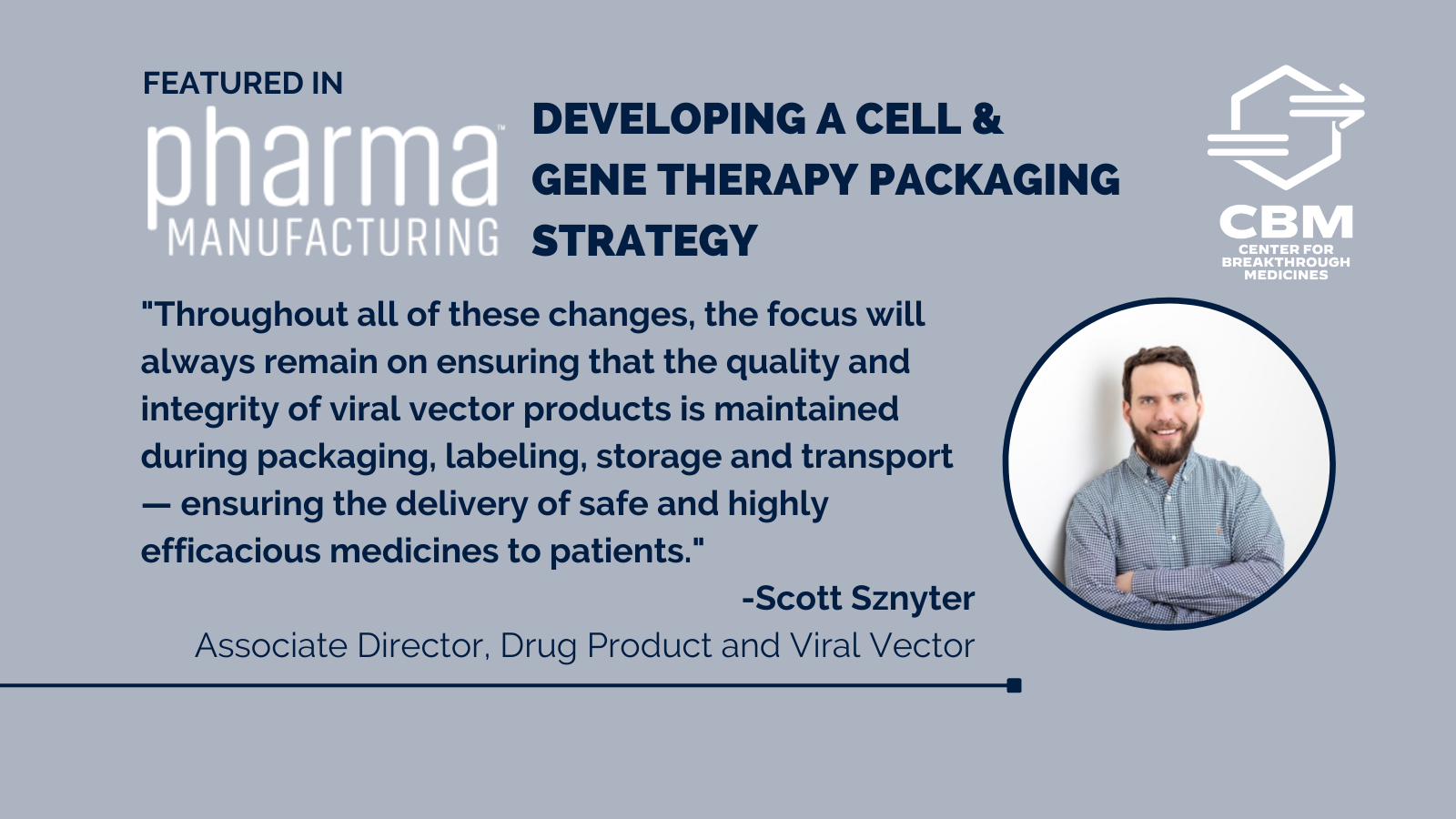 Developing a gene and cell therapy packaging strategy promotional image with Scott Sznyter